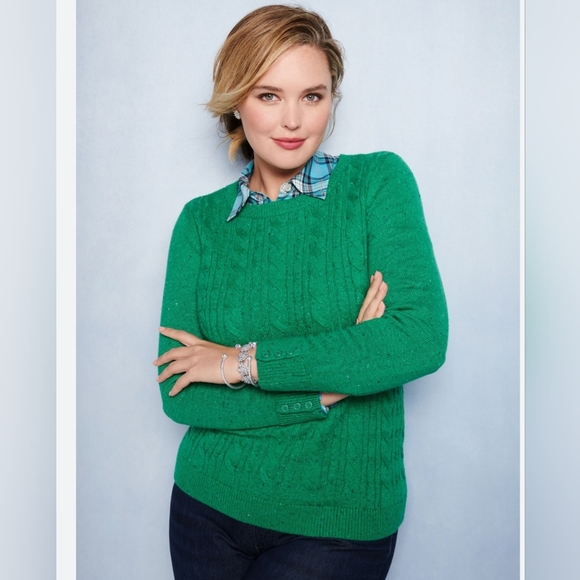 Talbots Sweaters - Talbots Kelly Green Cable Knit Sweater size L